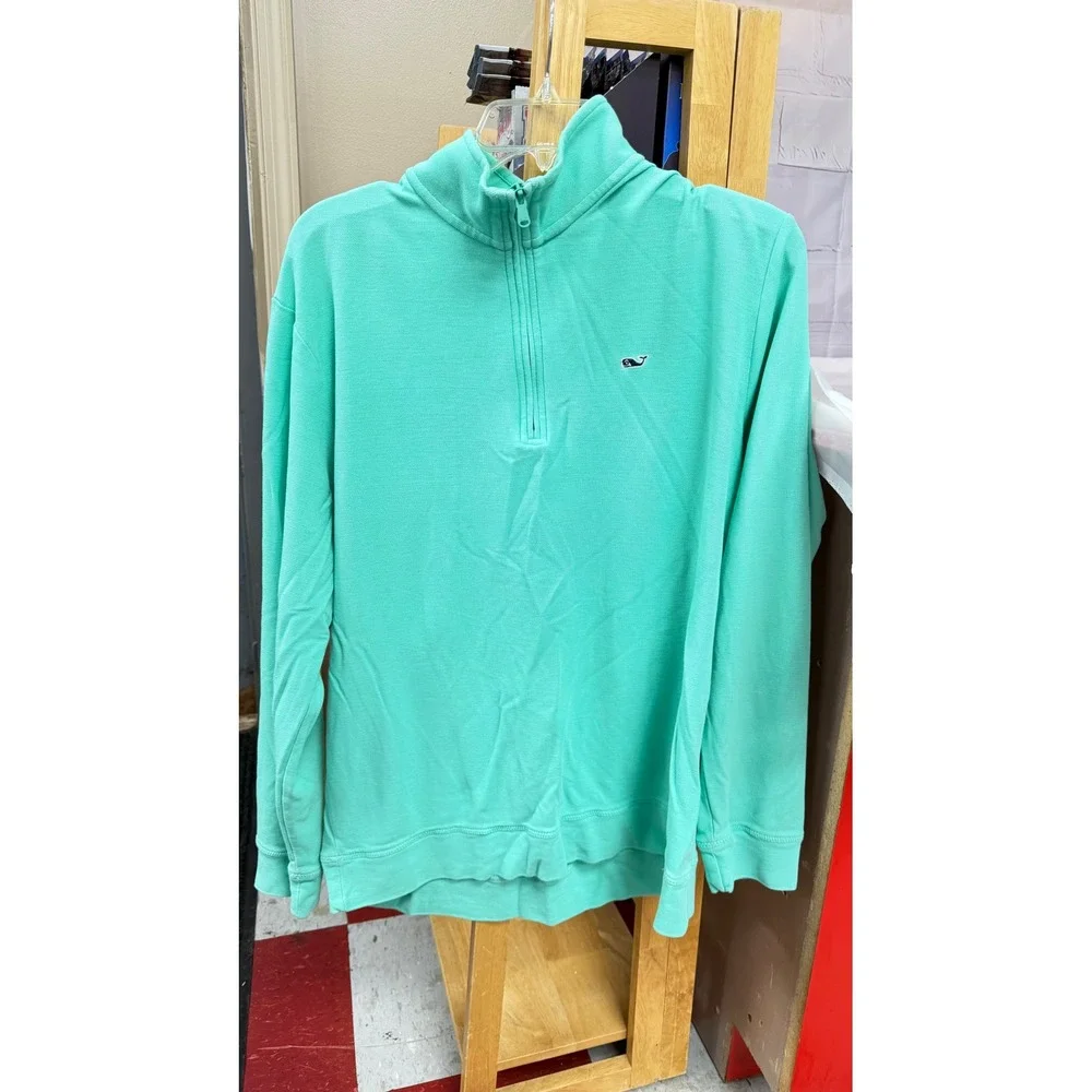 Vineyard Vines Mens Large Mint Green Pique Cotton Quarter Zip Pullover Sweater